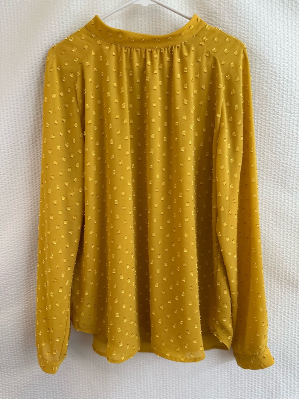 ANN TAYLOR Mustard Yellow Swiss Dot Tie Neck Long Sleeve Blouse Top NWT Medium